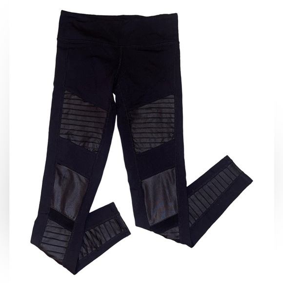 ALO Yoga Pants - Alo black faux leather Moto style leggings full length women’s size small